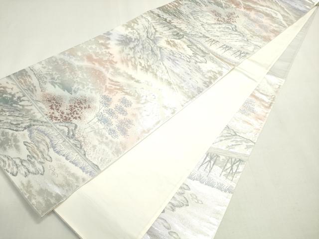 平和屋着物◎六通柄袋帯　東海道五十三次　銀糸　正絹　逸品　DABG6373xg