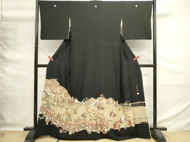 平和屋着物■中国三大刺繍　蘇州刺繍　総刺繍　黒留袖　作家物　人物風景文　金糸　正絹　逸品　DABG6572cd