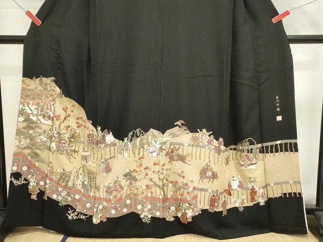 平和屋着物■中国三大刺繍　蘇州刺繍　総刺繍　黒留袖　作家物　人物風景文　金糸　正絹　逸品　DABG6572cd