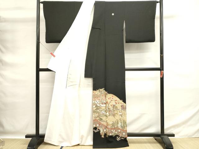 平和屋着物■中国三大刺繍　蘇州刺繍　総刺繍　黒留袖　作家物　人物風景文　金糸　正絹　逸品　DABG6572cd