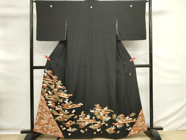 平和屋着物■豪華黒留袖　作家物　駒刺繍　浜松文　金彩　正絹　逸品　DABG6624cd
