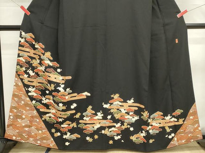平和屋着物■豪華黒留袖　作家物　駒刺繍　浜松文　金彩　正絹　逸品　DABG6624cd