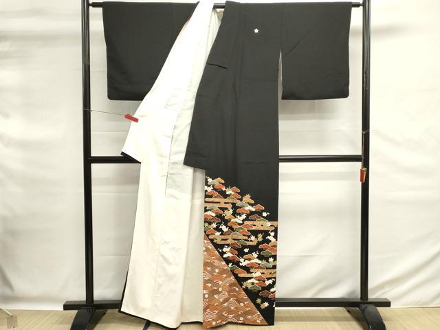 平和屋着物■豪華黒留袖　作家物　駒刺繍　浜松文　金彩　正絹　逸品　DABG6624cd