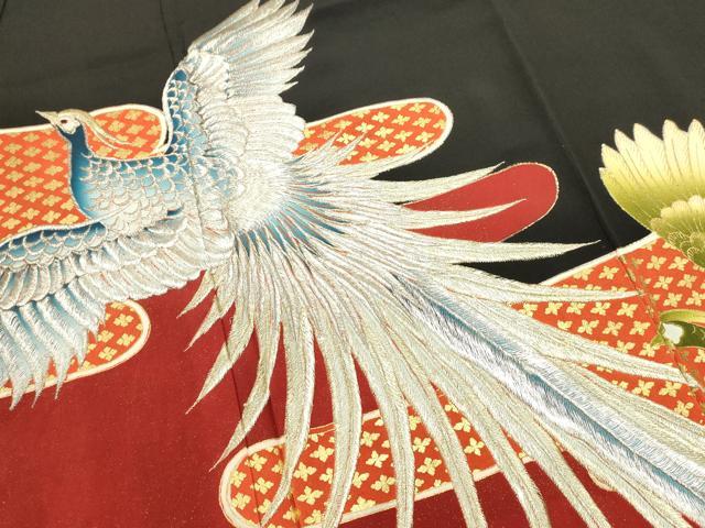 平和屋着物■豪華黒留袖　刺繍　鳳凰花文　金彩　正絹　逸品　DABG6647cd