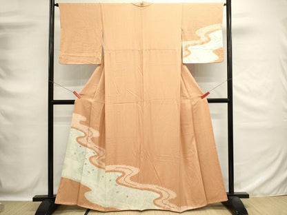 平和屋着物■訪問着　絞り　刺繍　流水花文　正絹　逸品　DABG6657cd