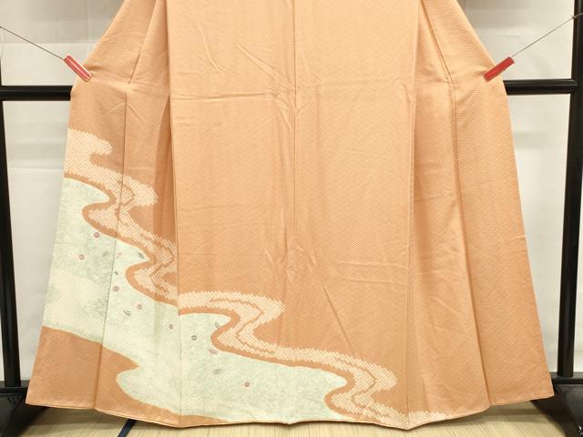 平和屋着物■訪問着　絞り　刺繍　流水花文　正絹　逸品　DABG6657cd