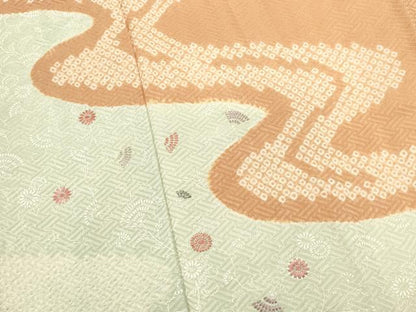 平和屋着物■訪問着　絞り　刺繍　流水花文　正絹　逸品　DABG6657cd