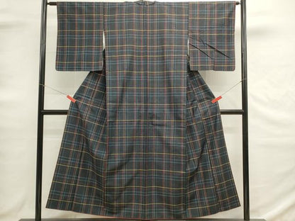 平和屋着物■上質な紬　格子　正絹　逸品　DABG6658cd