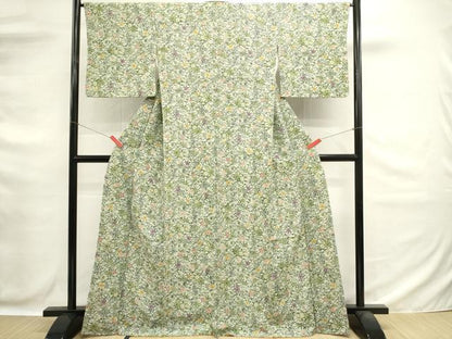 平和屋着物■上質な小紋　型染め　舞葉文　鬼しぼ縮緬　正絹　逸品　DABG6669cd