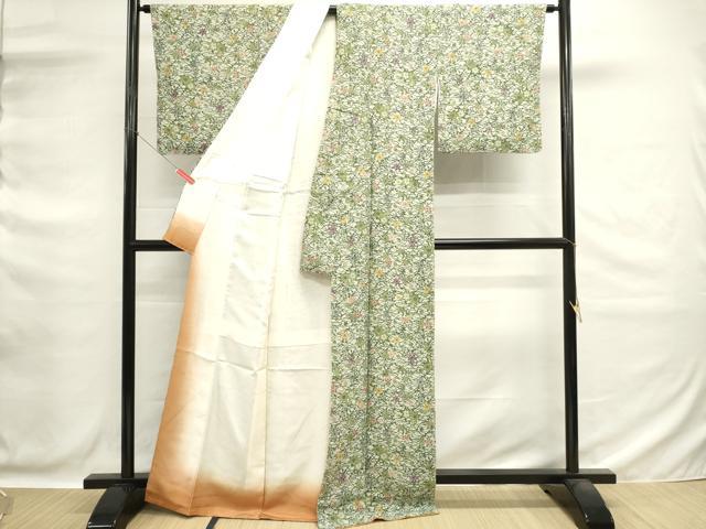 平和屋着物■上質な小紋　型染め　舞葉文　鬼しぼ縮緬　正絹　逸品　DABG6669cd
