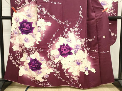 平和屋着物■写真家・秋山庄太郎　振袖　枝花文　薔薇　バラ　暈し染め　銀彩　正絹　逸品　DABG6675cd