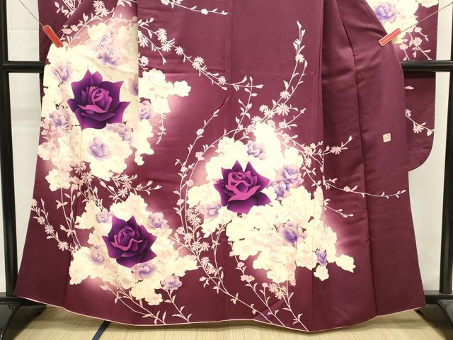 平和屋着物■写真家・秋山庄太郎　振袖　枝花文　薔薇　バラ　暈し染め　銀彩　正絹　逸品　DABG6675cd