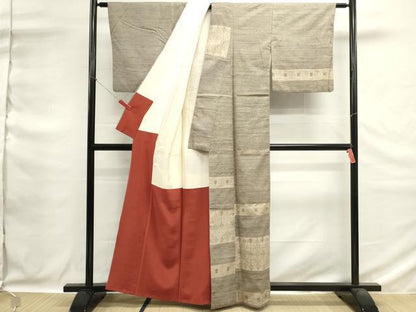 平和屋着物■訪問着　紬地　横段文　正絹　逸品　DABG6682cd