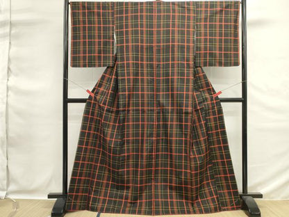 平和屋着物■本場縞大島紬　格子　正絹　逸品　DABG6683cd