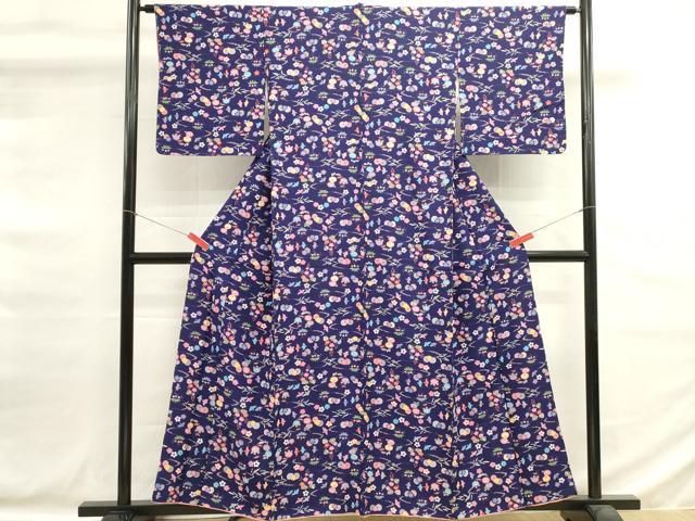 平和屋着物■上質な小紋　型染め　花鳥文　正絹　逸品　DABG6696cd