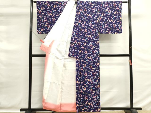 平和屋着物■上質な小紋　型染め　花鳥文　正絹　逸品　DABG6696cd
