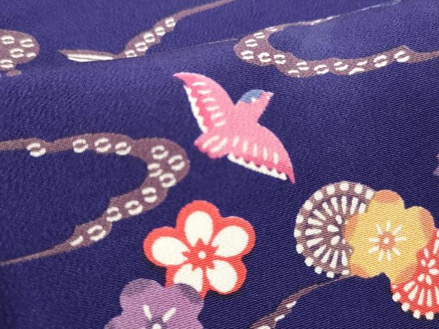 平和屋着物■上質な小紋　型染め　花鳥文　正絹　逸品　DABG6696cd