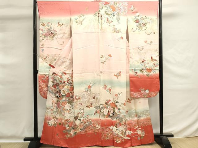 平和屋着物■豪華振袖　駒刺繍　花籠文　暈し染め　金銀彩　正絹　逸品　DABG6731cd