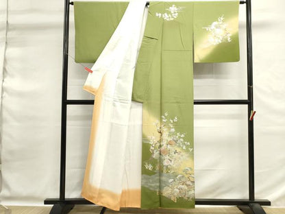平和屋着物■訪問着　枝花文　暈し染め　金銀彩　正絹　逸品　DABG6737cd