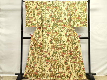 平和屋着物■上質な小紋　型染め　花蝶文　正絹　逸品　DABG6738cd