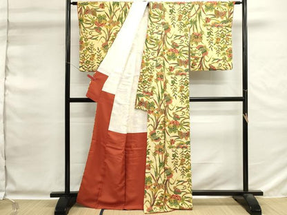 平和屋着物■上質な小紋　型染め　花蝶文　正絹　逸品　DABG6738cd