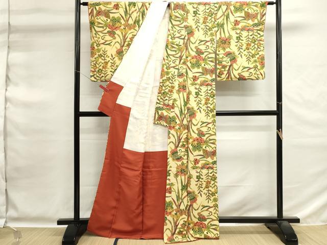 平和屋着物■上質な小紋　型染め　花蝶文　正絹　逸品　DABG6738cd
