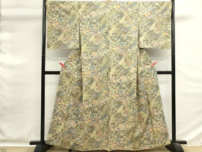 平和屋着物■本場染大島紬　扇面吉祥花文　正絹　逸品　DABG6741cd