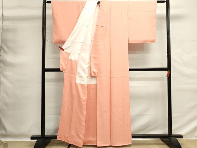 平和屋着物■上質な色無地　霞地紋　珊瑚色　正絹　逸品　未使用　DABG6766cd