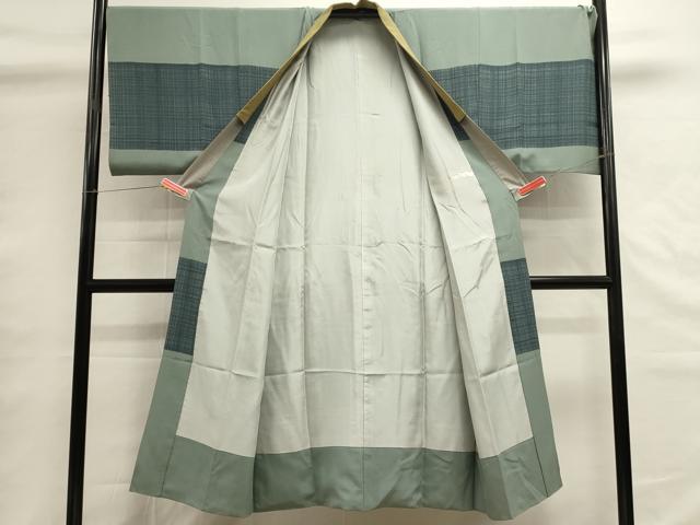 平和屋着物■男性　長襦袢　袷　横段文　格子　正絹　逸品　DABG6774cd