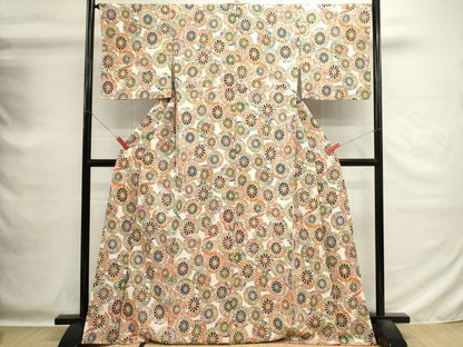 平和屋着物■上質な小紋　源氏車花文　正絹　逸品　DABG6788cd