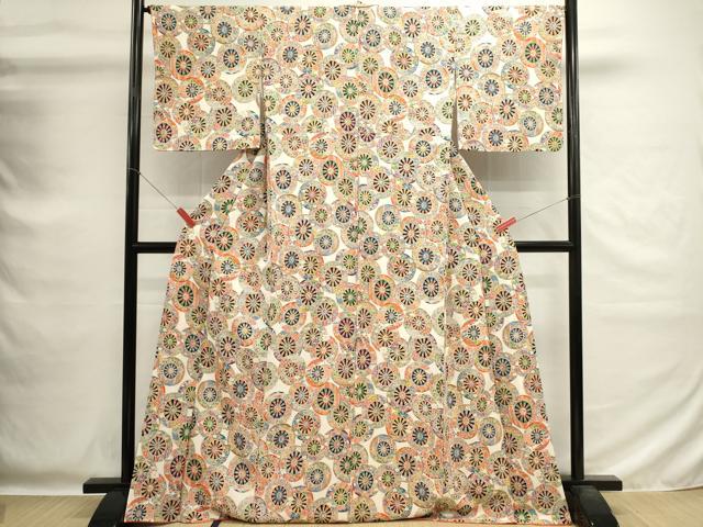 平和屋着物■上質な小紋　源氏車花文　正絹　逸品　DABG6788cd
