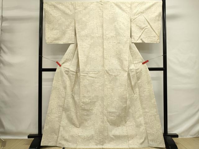 平和屋着物▽上質な紬 単衣 横段花文 正絹 逸品 DAAS0956az 平和屋着物