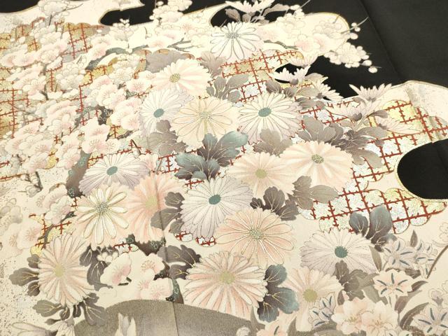 平和屋着物■豪華黒留袖　駒刺繍　流水花鳥文　金銀彩　正絹　逸品　DABG6801cd
