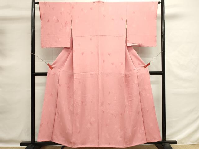 平和屋着物■上質な色無地　草葉地紋　紅梅色　正絹　逸品　DABG6803cd