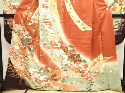 平和屋着物■豪華振袖　吉祥飛鳥花文　松竹梅　暈し染め　金彩　正絹　逸品　DABG6815cd