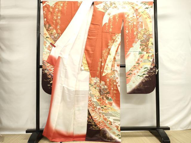 平和屋着物■豪華振袖　吉祥飛鳥花文　松竹梅　暈し染め　金彩　正絹　逸品　DABG6815cd