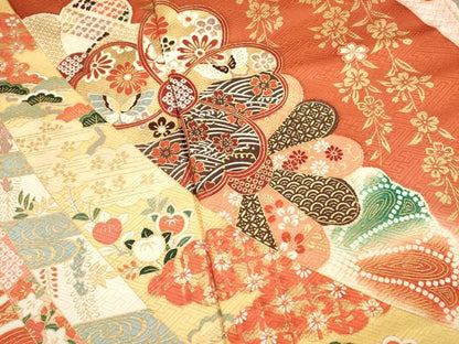 平和屋着物■豪華振袖　吉祥飛鳥花文　松竹梅　暈し染め　金彩　正絹　逸品　DABG6815cd