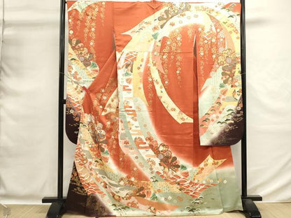 平和屋着物■豪華振袖　吉祥飛鳥花文　松竹梅　暈し染め　金彩　正絹　逸品　DABG6815cd