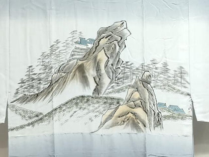 平和屋着物■男性　長襦袢　袷　手描き　風景文　正絹　逸品　DABG6817cd