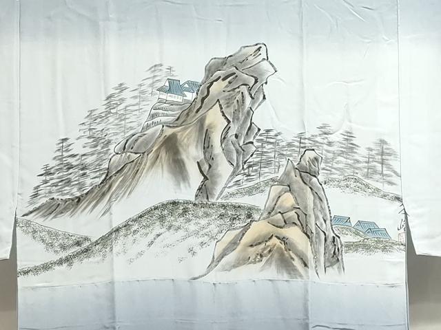 平和屋着物■男性　長襦袢　袷　手描き　風景文　正絹　逸品　DABG6817cd