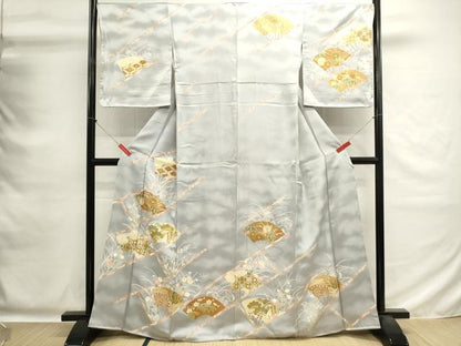 平和屋着物■訪問着　駒刺繍　扇面花文　暈し染め　金彩　正絹　逸品　DABG6823cd