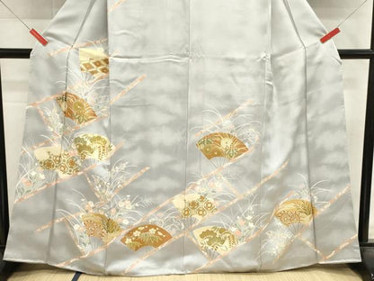 平和屋着物■訪問着　駒刺繍　扇面花文　暈し染め　金彩　正絹　逸品　DABG6823cd