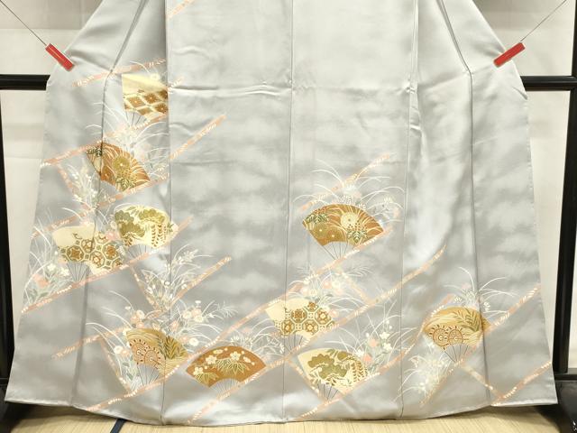 平和屋着物■訪問着　駒刺繍　扇面花文　暈し染め　金彩　正絹　逸品　DABG6823cd