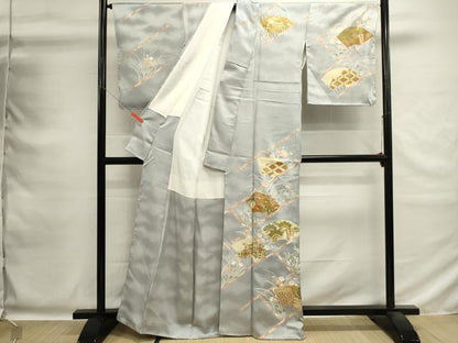 平和屋着物■訪問着　駒刺繍　扇面花文　暈し染め　金彩　正絹　逸品　DABG6823cd