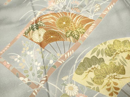 平和屋着物■訪問着　駒刺繍　扇面花文　暈し染め　金彩　正絹　逸品　DABG6823cd