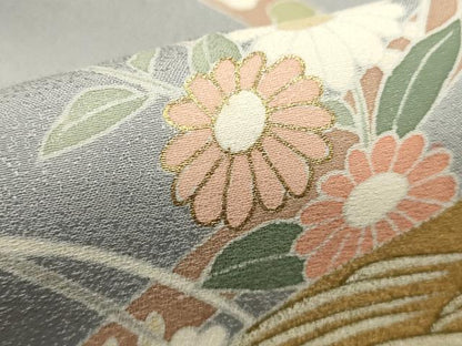 平和屋着物■訪問着　駒刺繍　扇面花文　暈し染め　金彩　正絹　逸品　DABG6823cd