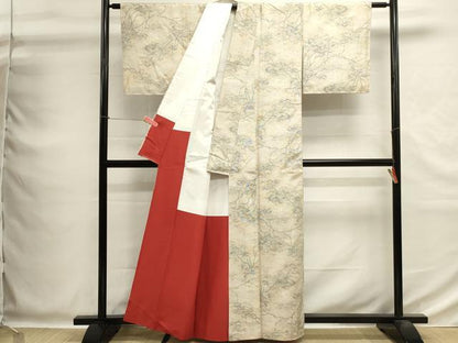 平和屋着物■上質な紬　枝花文　正絹　逸品　DABG6826cd