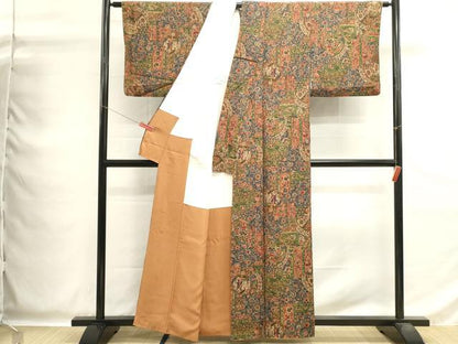 平和屋着物■上質な小紋　更紗花文　鬼しぼ縮緬　正絹　逸品　DABG6836cd