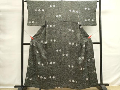平和屋着物■上質な小紋　家紋並べ　黒地　正絹　逸品　DABG6849cd