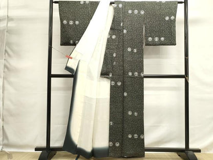 平和屋着物■上質な小紋　家紋並べ　黒地　正絹　逸品　DABG6849cd